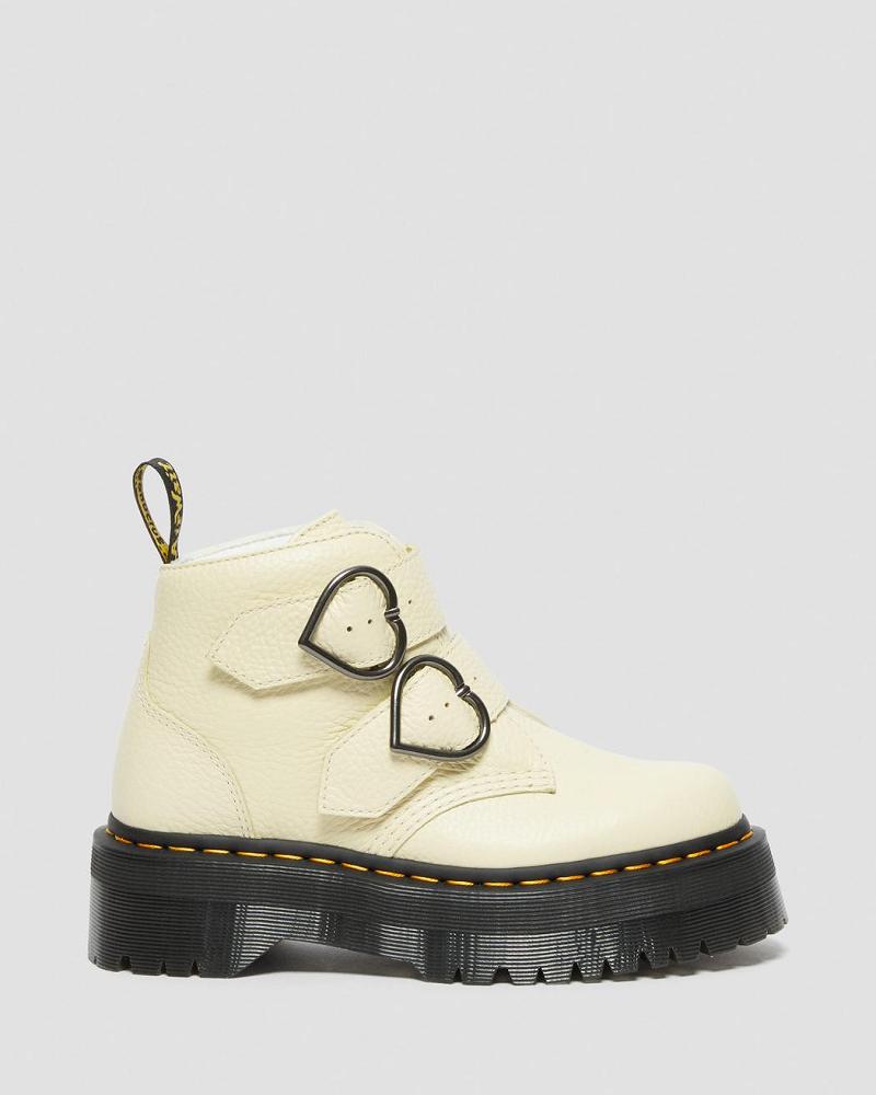 Women's Dr Martens Devon Heart Leather Platform Boots Cream | AU 235SGL